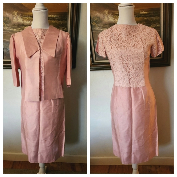 1960s Pink Stripe Dress and Jacket Set